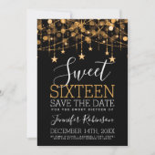 Gold Sweet 16 Sparkly String Lights Opslagdatum Save The Date (Voorkant)