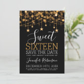 Gold Sweet 16 Sparkly String Lights Opslagdatum Save The Date (Staand voorkant)