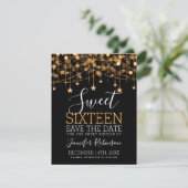Gold Sweet 16 Sparkly String Lights Opslagdatum Save The Date (Staand voorkant)