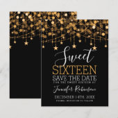 Gold Sweet 16 Sparkly String Lights Opslagdatum Save The Date (Voorkant / Achterkant)