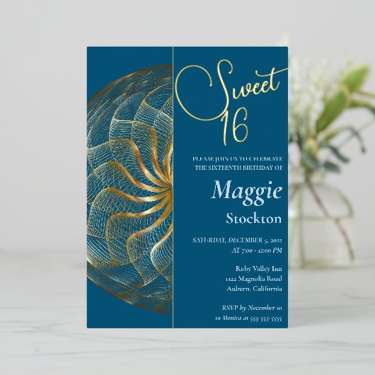 Gold Sweet 16 uitnodiging (Staand Voorkant)