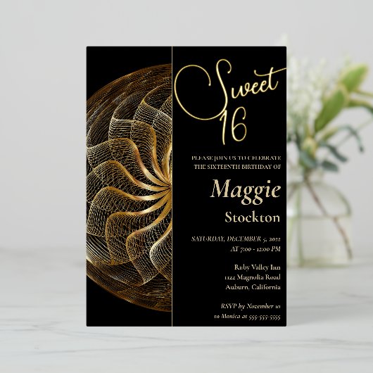 Gold Sweet 16 uitnodiging (Staand Voorkant)