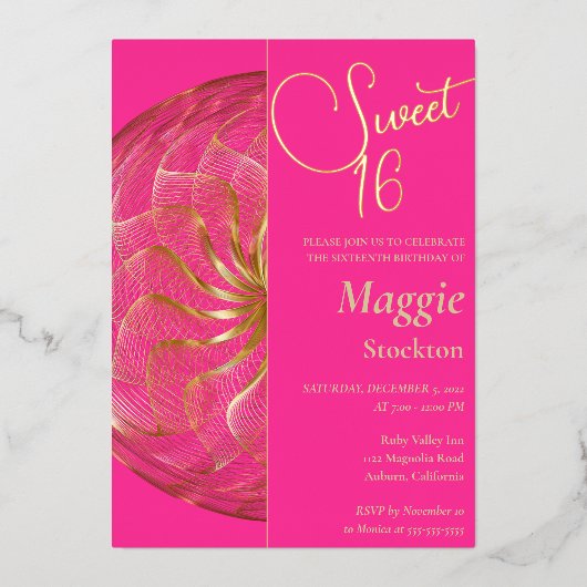 Gold Sweet 16 uitnodiging (Voorkant)