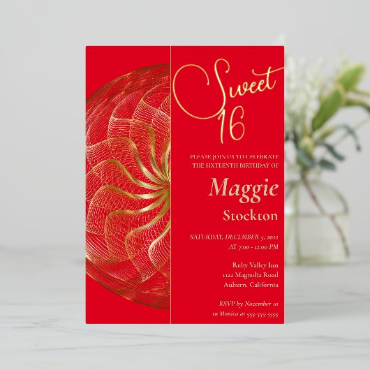 Gold Sweet 16 uitnodiging (Staand Voorkant)