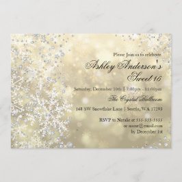 Gold Sweet 16 Winter Wonderland Sparkle Snowflakes Kaart