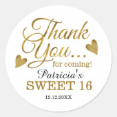 Gold Sweet 16 Zestiende Verjaardagsfeest Dank u Ronde Sticker (Voorkant)