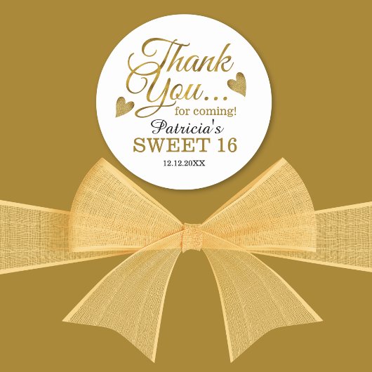Gold Sweet 16 Zestiende Verjaardagsfeest Dank u Ronde Sticker
