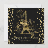 Gold Sweet Sixteen Paris Glitter Confetti Black Kaart (Achterkant)