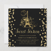 Gold Sweet Sixteen Paris Glitter Confetti Black Kaart (Voorkant)