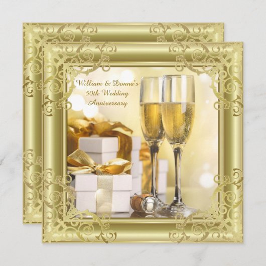 Gold Swirl 50th Wedding Jubileum Party Kaart (Voorkant / Achterkant)
