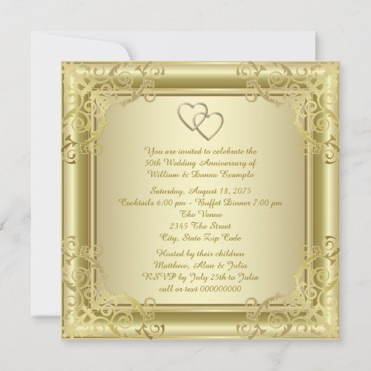 Gold Swirl 50th Wedding Jubileum Party Kaart (Achterkant)