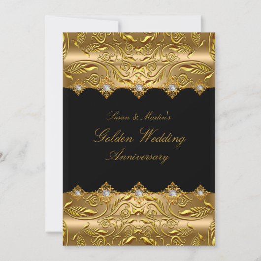 Gold Swirl 50th Wedding Jubileum Uitnodiging (Voorkant)