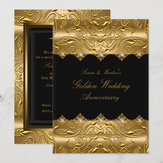 Gold Swirl 50th Wedding Jubileum Uitnodiging (Voorkant / Achterkant)