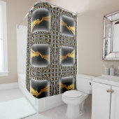 Gold Swirl Black Luxury Monochrome Art Bathroom Cu Douchegordijn (In situ)