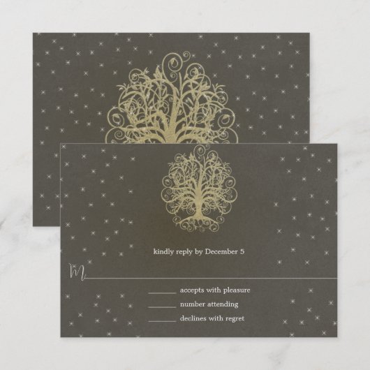 Gold Swirl-boom op de Kaart voor grijze weddenscha (Voorkant / Achterkant)