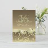 Gold Swirl & Bow Afbeelding Birthday Uitnodiging (Staand voorkant)