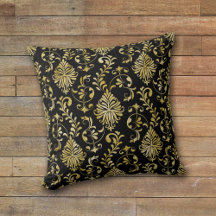 Gold Swirl Damask Pattern op Black