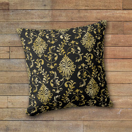 Gold Swirl Damask Pattern op Black Kussen