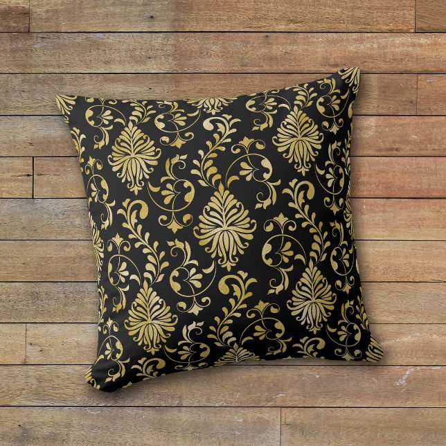 Gold Swirl Damask Pattern op Black Kussen (Creator heeft geüpload)