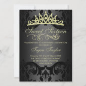 Gold Swirl Damask Sweet16 Verjaardag Uitnodigen Kaart (Achterkant)