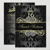 Gold Swirl Damask Sweet16 Verjaardag Uitnodigen Kaart (Voorkant / Achterkant)