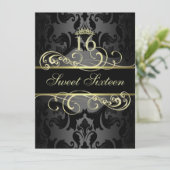 Gold Swirl Damask Sweet16 Verjaardag Uitnodigen Kaart (Staand voorkant)