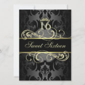 Gold Swirl Damask Sweet16 Verjaardag Uitnodigen Kaart (Voorkant)