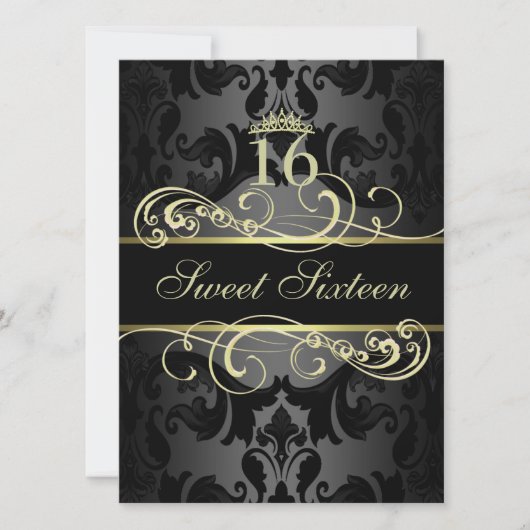 Gold Swirl Damask Sweet16 Verjaardag Uitnodigen Kaart (Voorkant)