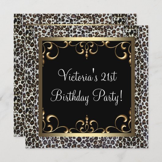 Gold Swirl Elegant Leopard Verjaardagsfeest Kaart (Voorkant / Achterkant)