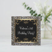 Gold Swirl Elegant Leopard Verjaardagsfeest Kaart (Staand voorkant)