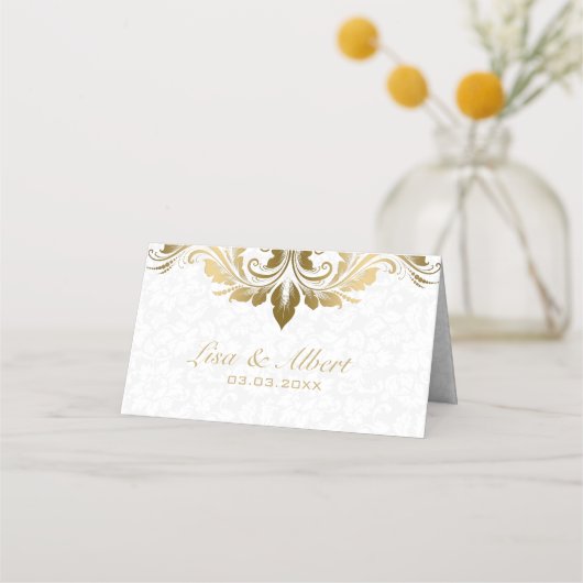Gold Swirl en White Damaskers Plaatskaartje (Achterkant)