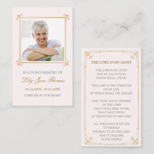  Gold Swirl Funeral Prayer Card | Colo bewerken Visitekaartje (Voorkant / Achterkant)
