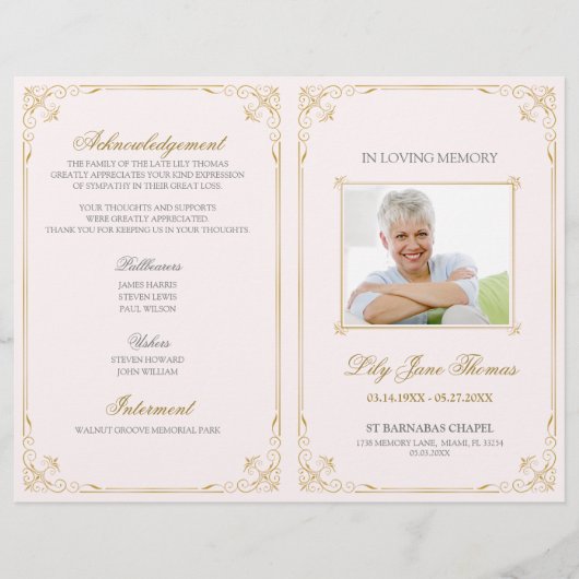  Gold Swirl Funeral Programme | Kleur bewerken Fl Flyer (Voorkant)
