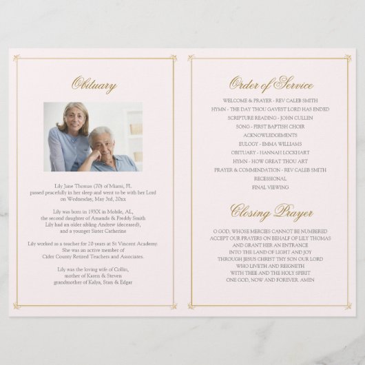 Gold Swirl Funeral Programme | Kleur bewerken Fl Flyer (Achterkant)