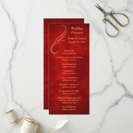 Gold Swirl Helder Rood Wedding Programma Programmakaart