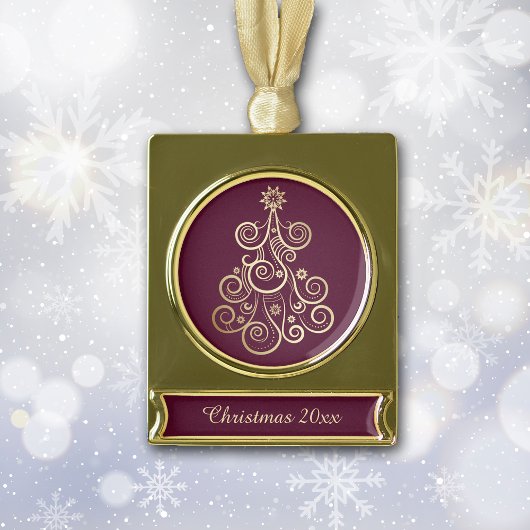 Gold Swirl Holiday Tree Verguld Banner Ornament