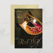 Gold Swirl Masquerade Mask RSVP Uitnodiging (Voorkant / Achterkant)