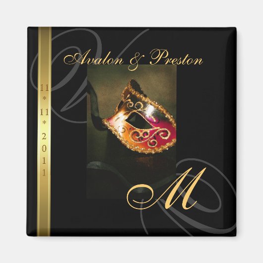 Gold Swirl Masquerade Mask Sla de datummagneet op Magneet (Voorkant)