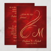 Gold Swirl Monogram Helder Rood Huwelijk Kaart (Voorkant / Achterkant)
