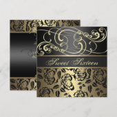 Gold Swirl & Roos Sweet 16th Birthday Uitnodiging (Voorkant / Achterkant)