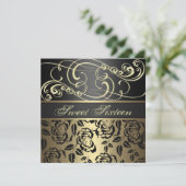 Gold Swirl & Roos Sweet 16th Birthday Uitnodiging (Staand voorkant)
