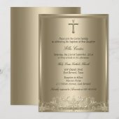 Gold Swirl Snowflake & Cross Girl Baptism Invite Kaart (Voorkant / Achterkant)