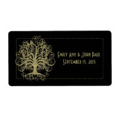 Gold Swirl-structuur op zwart met Stippen Sla de d Etiket (Voorkant)