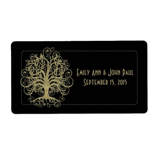 Gold Swirl-structuur op zwart met Stippen Sla de d Etiket (Voorkant)