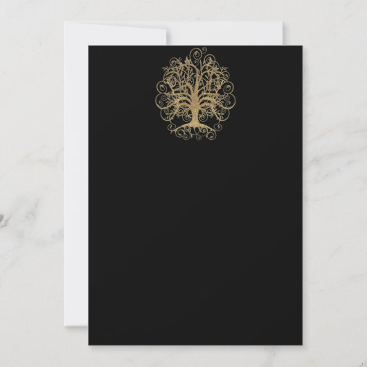 Gold Swirl Tree Black Metallic Weddenschap Kaart (Voorkant)