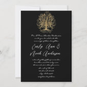 Gold Swirl Tree Black Metallic Weddenschap Kaart (Achterkant)