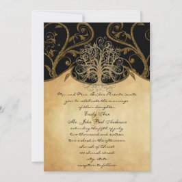 Gold Swirl Tree Gold en Black Metallic Wedding Kaart