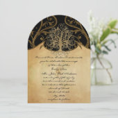 Gold Swirl Tree Gold en Black Metallic Wedding Kaart (Staand voorkant)