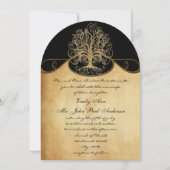 Gold Swirl Tree Gold en Black Metallic Wedding Kaart (Voorkant)