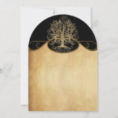 Gold Swirl Tree Gold en Black Metallic Wedding Kaart (Achterkant)